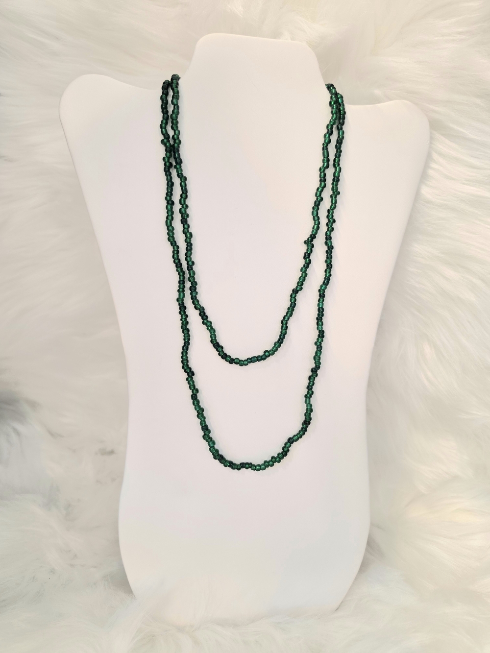 NWT Handmade Deep Green Glass Seed Bead Layering Necklace Sz 19.25"